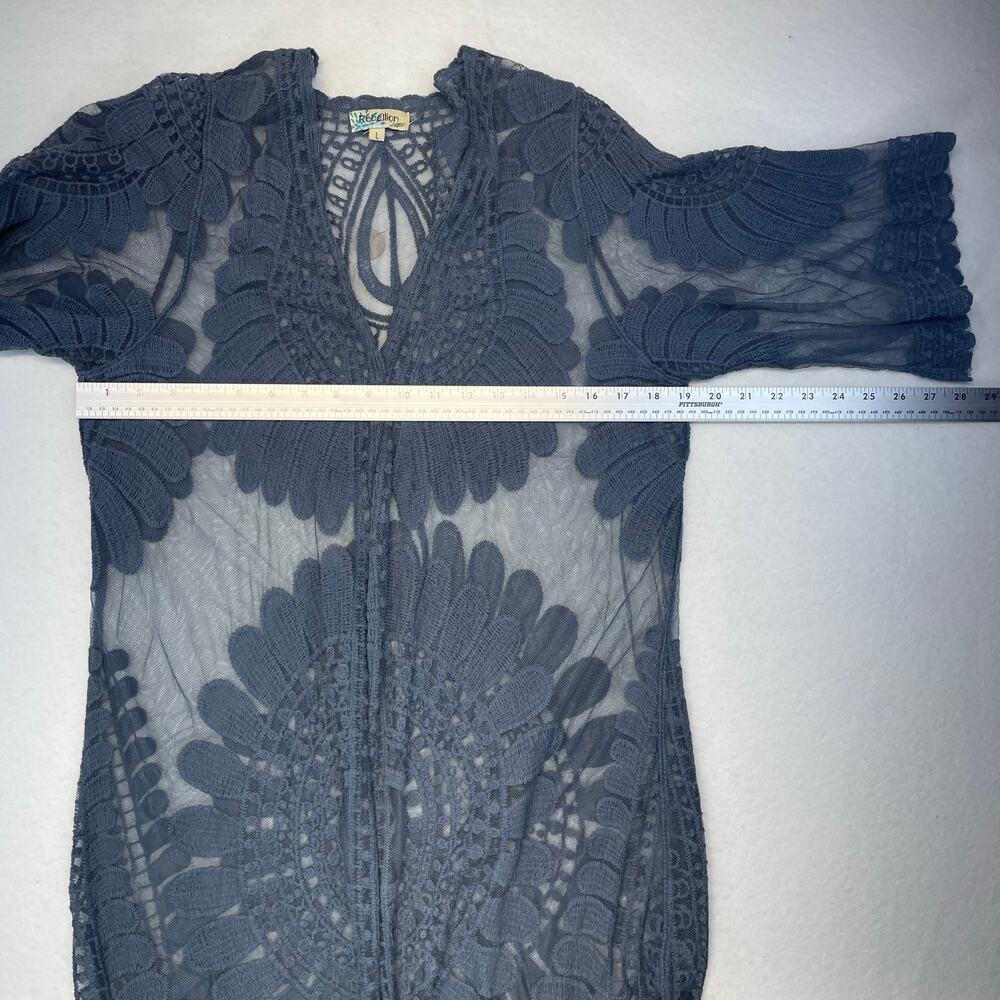 Rebellion Again Lace Kimono Gray Floral Embroidered Boho Size L Whimsical Fairy - Picture 6 of 8